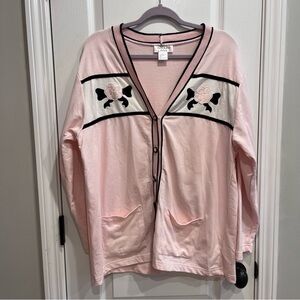 Vintage Adolfo Pink V Neck Rose Floral Cardigan Sweater Large Academia Grandpa